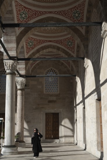 Istanbul, Turkey. January 3rd 2025. Muslim woman inside the ornate courtyard and newly restored