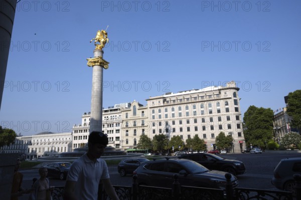Tbilisi, Georgia. July 29th 2025. Freedom Square or Liberty Square and its iconic statue of George