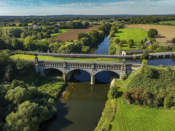 Olfen, North Rhine-Westphalia, Germany - Lippe, in front historic canal bridge Lippe Alte Fahrt,