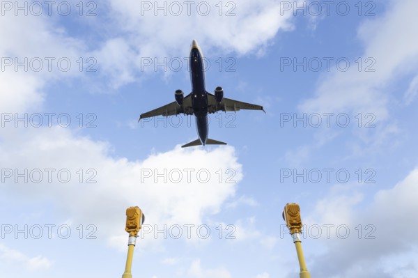 Boeing 737 commercial passenger airliner jet aircraft of Ryanair airways in flight on approach to