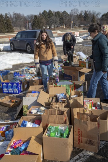 Oak Park, Michigan USA - 14 February 2026 - Volunteers collect food and other items for immigrants