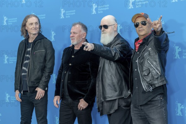 Sam Dunn, Tom Morello, Rob Halford at the photocall for the film The Ballad of Judas Priest at the