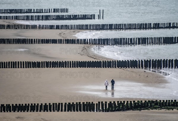 Coastal protection, through wooden posts, paalhoofden, on the beach, breakwater, the piles, some of