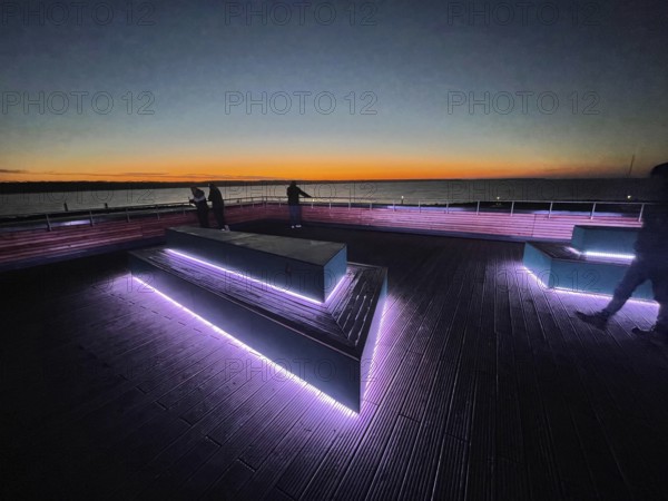 Baltic resort Prerow, pier, night view, sunset, Baltic Sea. At 720 meters, it is the longest pier