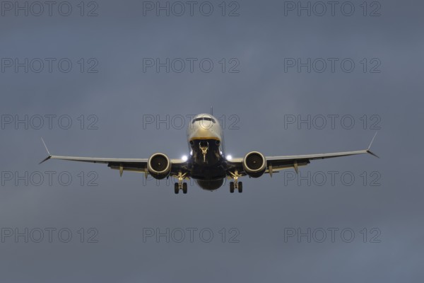 Boeing 737 commercial passenger airliner jet aircraft of Ryanair airways in flight on approach to