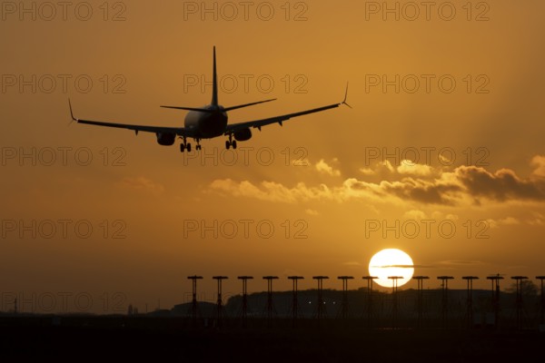 Boeing 737 commercial passenger airliner jet aircraft of Ryanair airways in flight on approach to