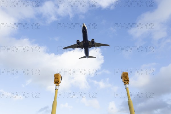 Boeing 737 commercial passenger airliner jet aircraft of Ryanair airways in flight on approach to