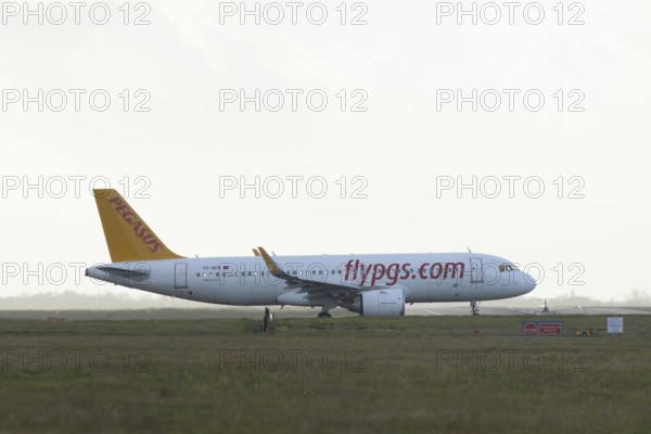 Airbus A320 TC-NCK commercial passenger airliner jet aircraft of Pegasus airways waiting to take
