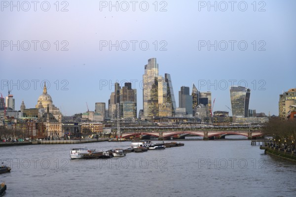 London, UK. January 30th 2025. The dome of St Pauls and the modern high rise buildings of The City,