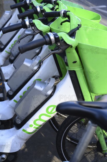 London, UK. January 30th 2025. Lime Electric E bikes parked and available to hire in the West End