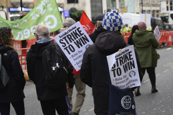 London, UK. January 30th 2025. Socialist Worker placards at a demonstration in support of the Bus