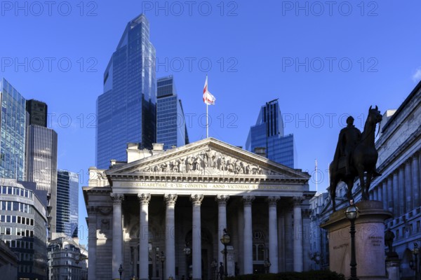 London, UK. January 29th 2025 The Royal Exchange building flanked by Threadneedle Street and Bank