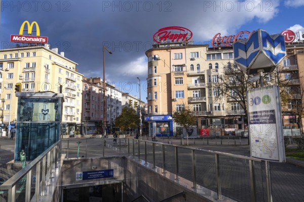 Sofia, Bulgaria. November 22nd 2025. Entrance to NDK metro at the at the junction of Vitosha