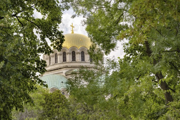 Sofia, Bulgaria. June 21st 2025. Gold dome and architectural detail of the Patriarchal Cathedral St