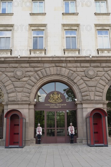 Sofia, Bulgaria. June 21st 2025. Ceremonial guards stand outside the residence of the President of