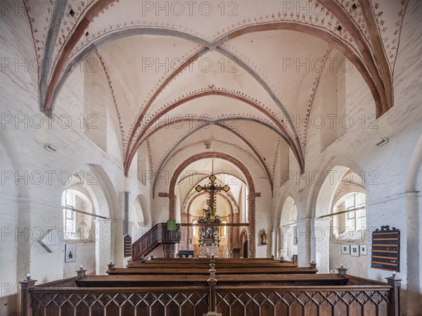 Interior of the Gothic village church in Altenkirchen, Rügen island, Wittow peninsula,