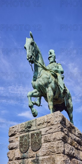 Emperor Frederick III, equestrian statue, sandstone pedestal, blue sky, cirrus clouds, Hohenzollern