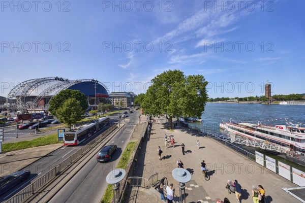 Rhine river, large tent Musical Dome, exhibition tower, general architecture, footpath, waterfront,