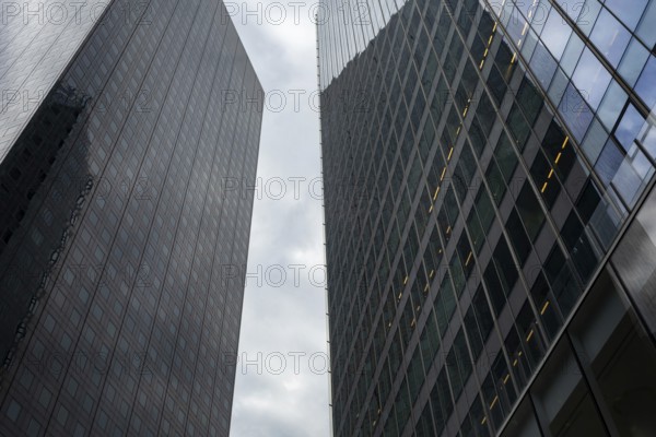 Abstract view of high rise glass fronted office buildings in a Paris commercial and financial