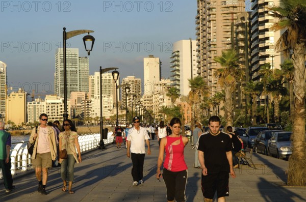 Beirut, Lebanon. May 29th 2012. Beirut Corniche a palm lined promenade beside the Mediterranean