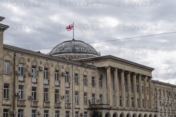 Gori, Georgia. September 9th 2025. Gori City Hall municipal office building with the Georgian flag