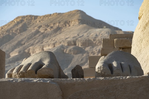 Luxor, Egypt. December 13th 2022 Part of a statue of the fallen Ozymandias Colossus, at the
