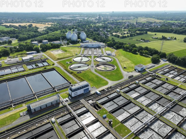 Dinslaken, North Rhine-Westphalia, Germany - Emscher-Eündung sewage treatment plant. The