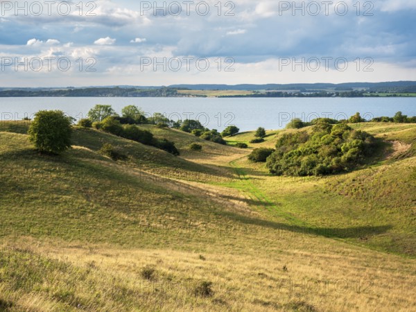 Hilly landscape in the Zicker Mountains, including Zicker Alps, view over the lagoon landscape,