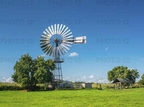 Historic Pumping Plant with Wind Turbine near Middelhagen, Mönchgut Peninsula, Rügen Island,