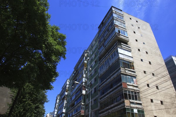 Romania, capital Bucharest, Bucuresti, old prefabricated buildings in Ceausescu style in the center