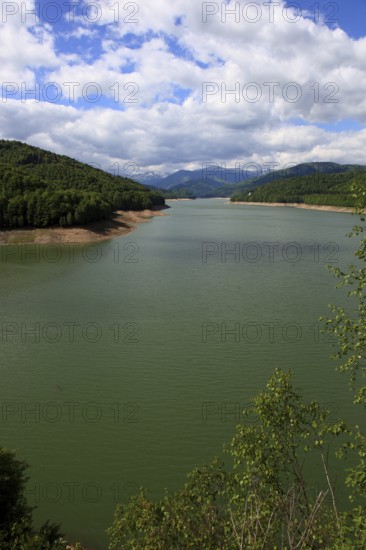Lake Vidraru, Lacul Vidraru, an artificial reservoir in the Arges Valley in the Fagaras Mountains,