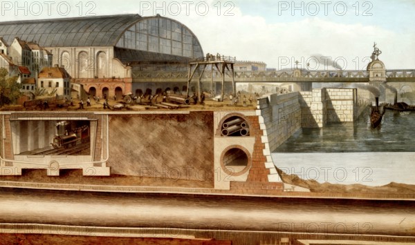 Shematical cross-sectional view of the Thames Embankment, 1867, 19th century, London, England,