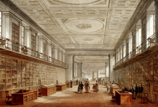 The King's Library gallery at the British Museum, 19th century, London, England, United Kingdom