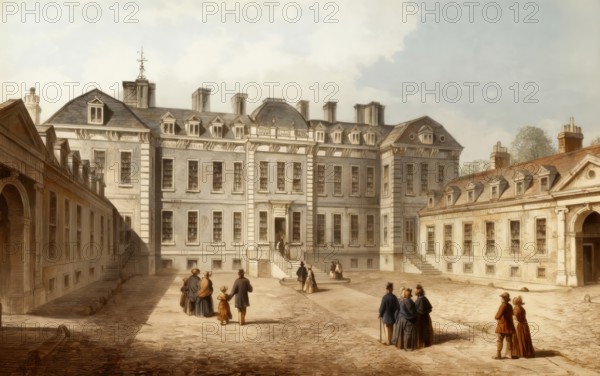 The Courtyard of Montagu or Montague House, 1830, the first home of the British Museum, a