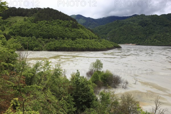 Romania, poisonous lake at the mining village of Rosia Montana, Goldbach, Geamana sedimentation