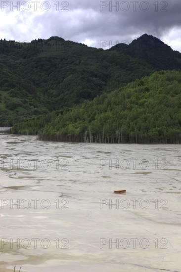 Romania, poisonous lake at the mining village of Rosia Montana, Goldbach, Geamana sedimentation