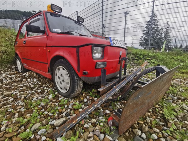 Mini car Fiat 126 Maluch as a snow plough, Zakopane, hiking to Kasprowy Wierch in the High Tatras