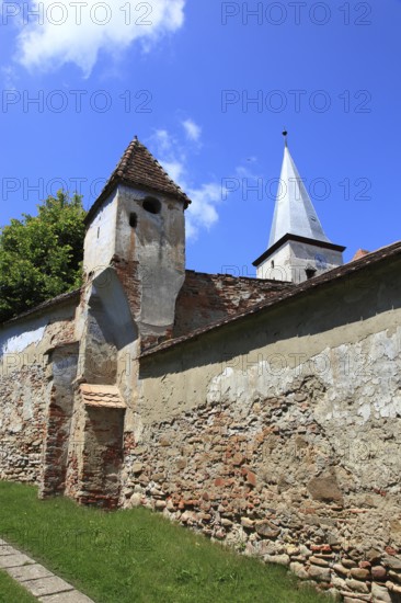 Part of the fortified church of Mosna, outer wall, German Meschen or Mäschen, community in Sibiu