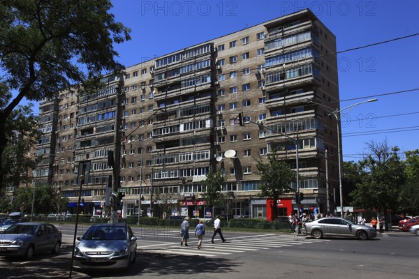 Romania, capital Bucharest, Bucuresti, old prefabricated buildings in Ceausescu style in the center