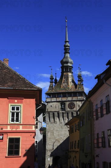 Romania, the hour tower in the historic old town of Sighisoara, German Sighisoara, town in Mures