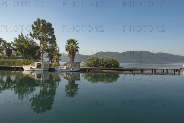 Akyaka, Mugla, Turkey. September 8th 2022 Boats moored in the beautiful harbour of Turkish Riviera