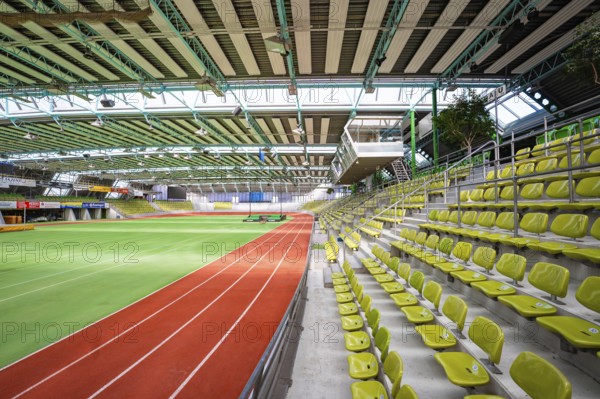 Side view of a sports hall with stand and running track, Sindelfingen Glass Palace, Böblingen