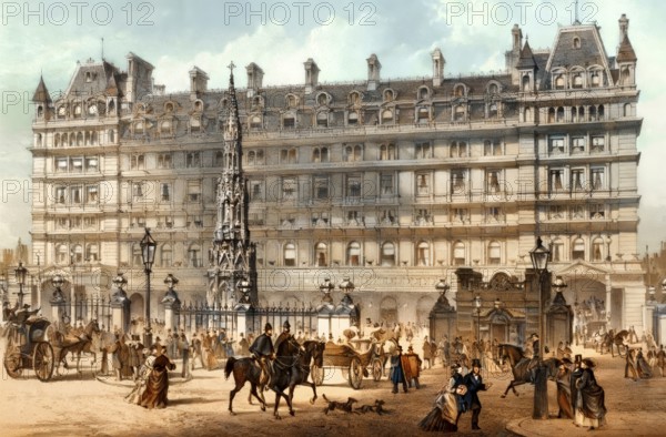 The front entrance of Charing Cross railway station in 19th-century, London, England, United