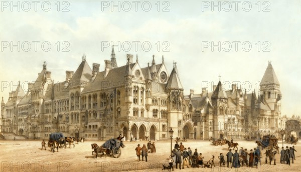 The Royal Courts of Justice building on the Strand in central London, England, 1882