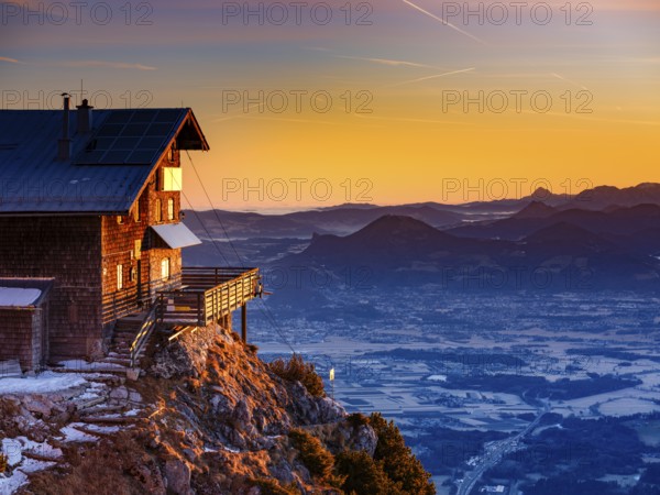 Reichenhaller Haus am Hochstaufen at sunrise, below Salzburg, Bad Reichenhall, Berchtesgadener