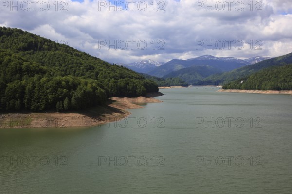 Lake Vidraru, Lacul Vidraru, an artificial reservoir in the Arges Valley in the Fagaras Mountains,