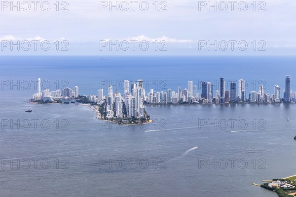 Cartagena skyline with skyscrapers in the Caribbean by the sea Aerial view from above in Cartagena,