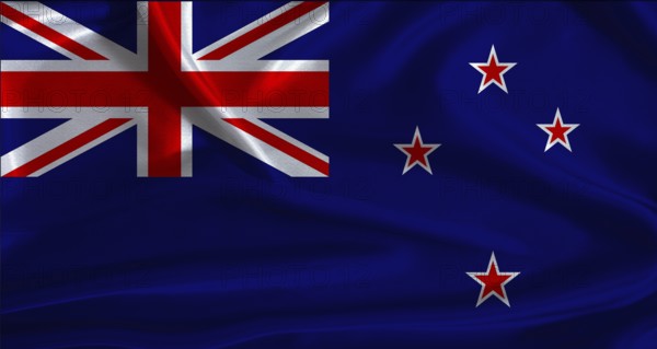 New Zealand flag with cloth textured background. National flag of New Zealand with realistic