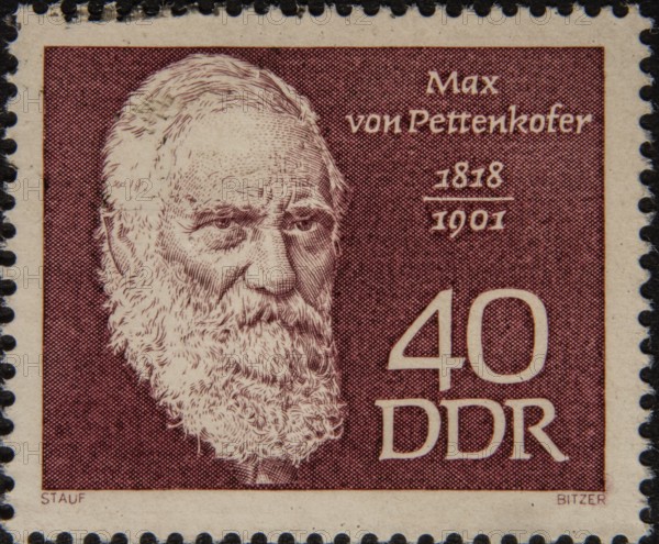 Max Joseph von Pettenkofer (1818-1901) was a German chemist and physician. Portrait on a German GDR