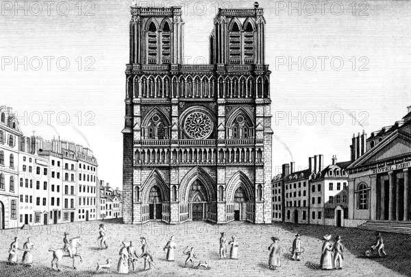 Notre Dame Cathedral, Paris, France, rosette, west side, entrance, two square towers, square,
